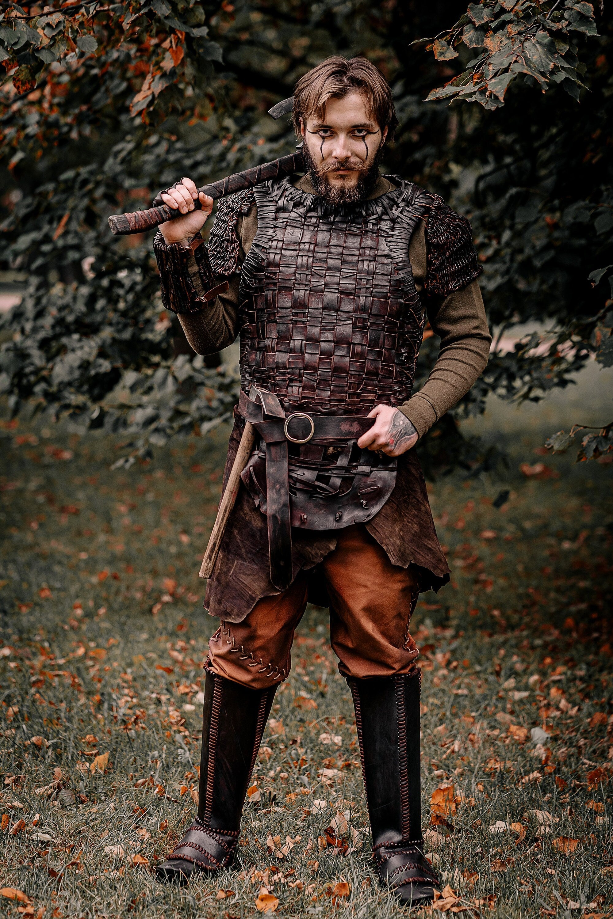 Viking leather shin guards