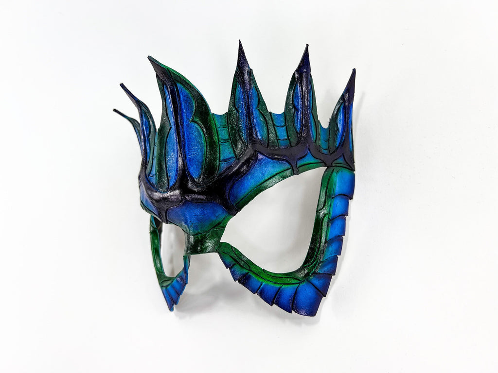 Masquerade Crown Mask of Handmade Genuine Leather in blue