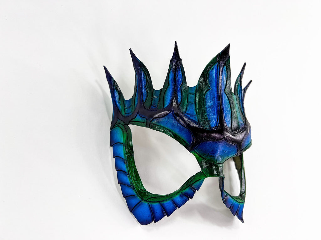 Masquerade Crown Mask of Handmade Genuine Leather in blue