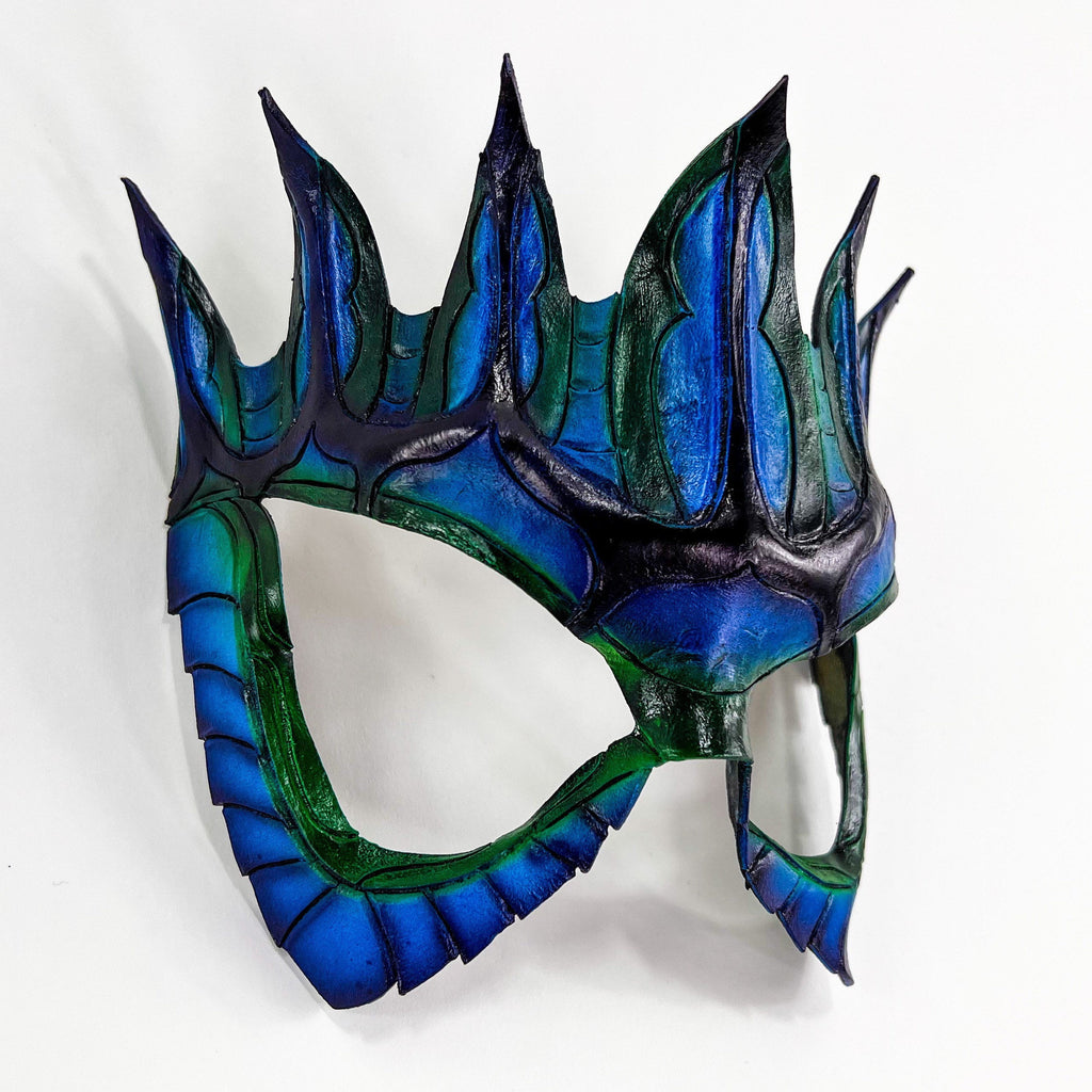 Masquerade Crown Mask of Handmade Genuine Leather in blue
