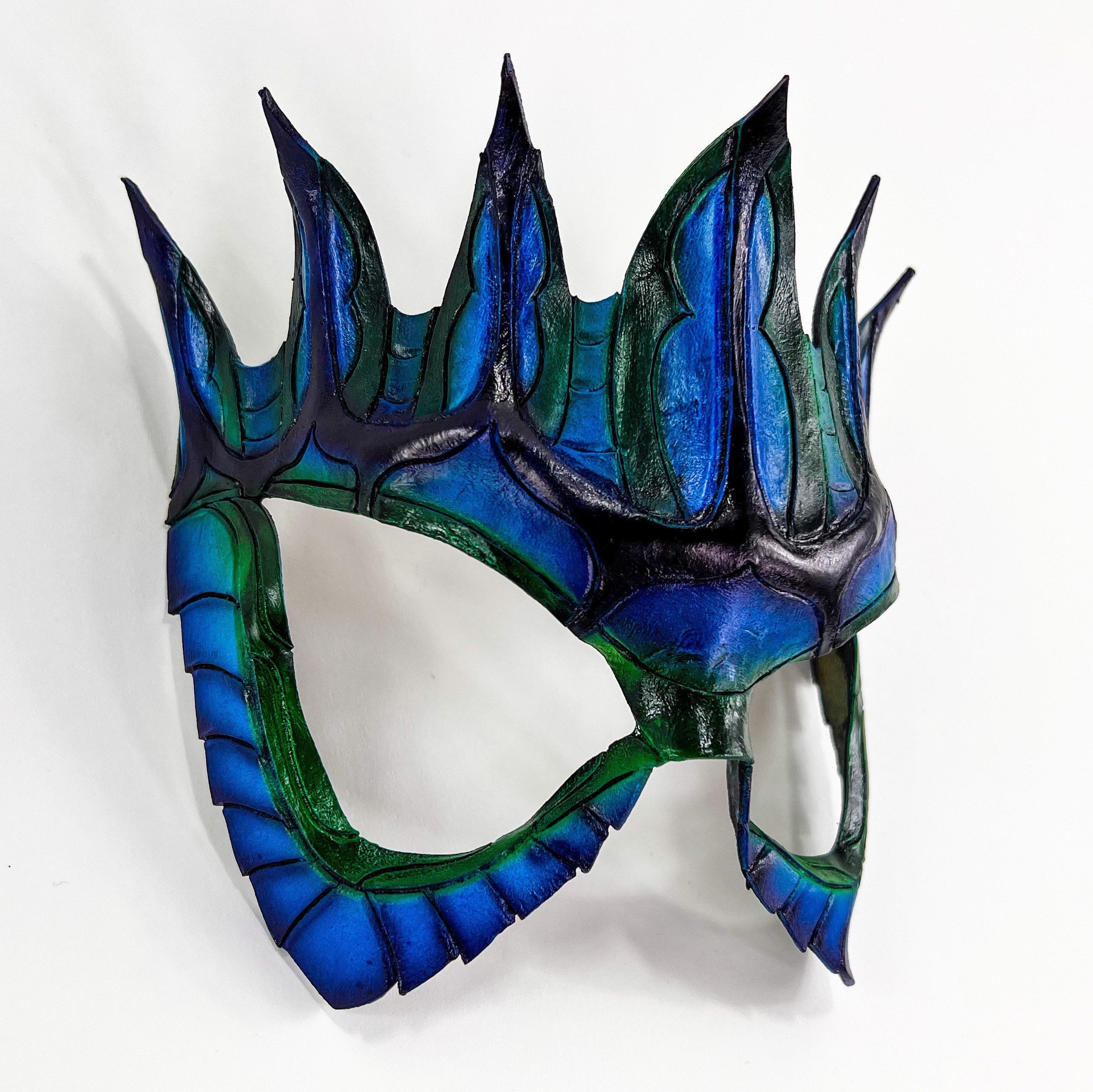 Masquerade Crown Mask of Handmade Genuine Leather in blue