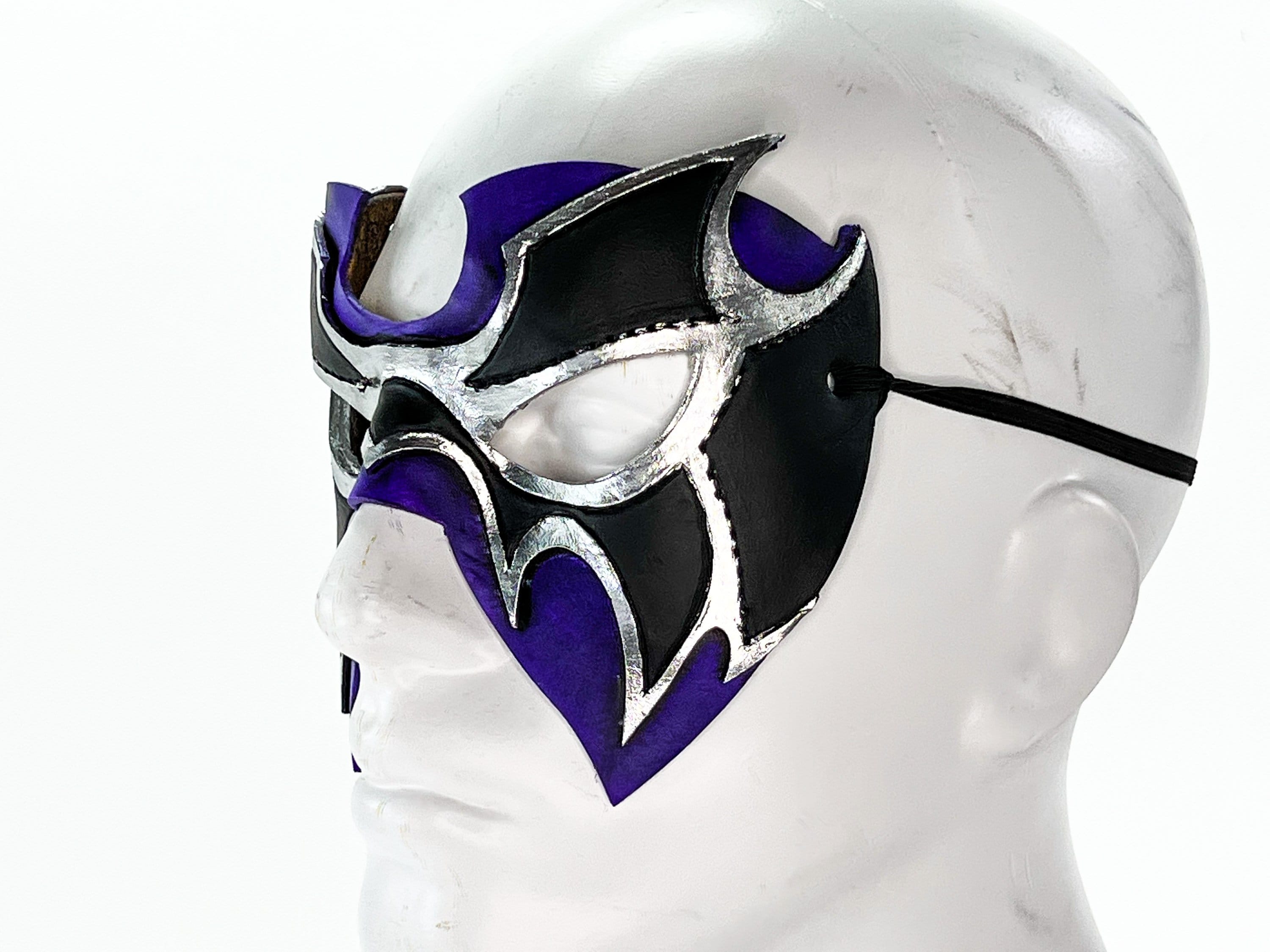Super Hero Wrestling Mask Handmade Genuine Leather Mask in Purple and Silver