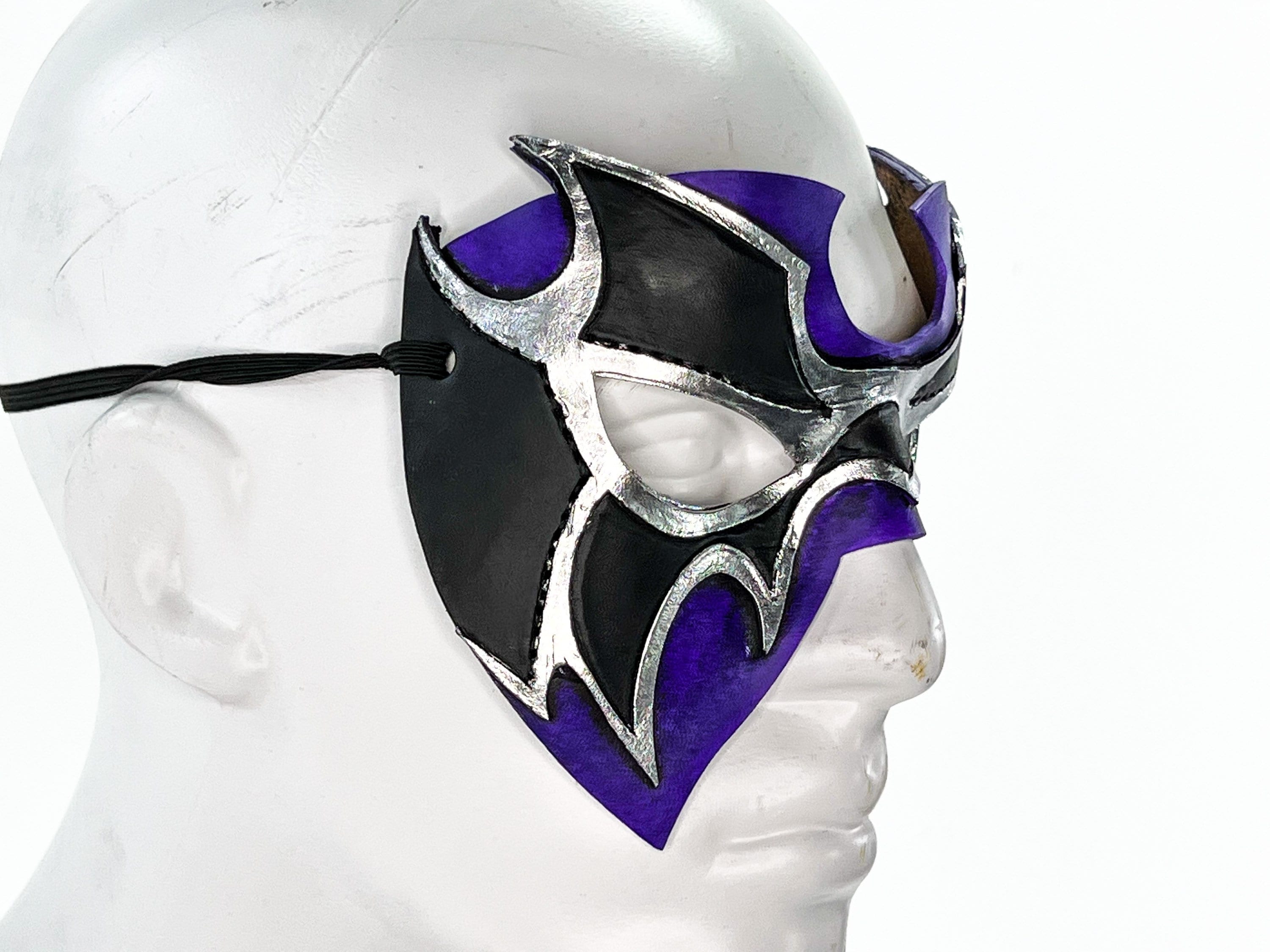 Super Hero Wrestling Mask Handmade Genuine Leather Mask in Purple and Silver