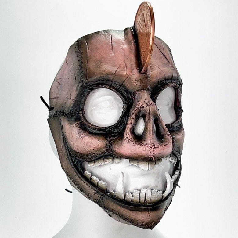 Demented Piggy Bank - Genuine Leather Mask - Real Copper Penny  - Handmade Full Face Cover for Halloween or Performance Costume