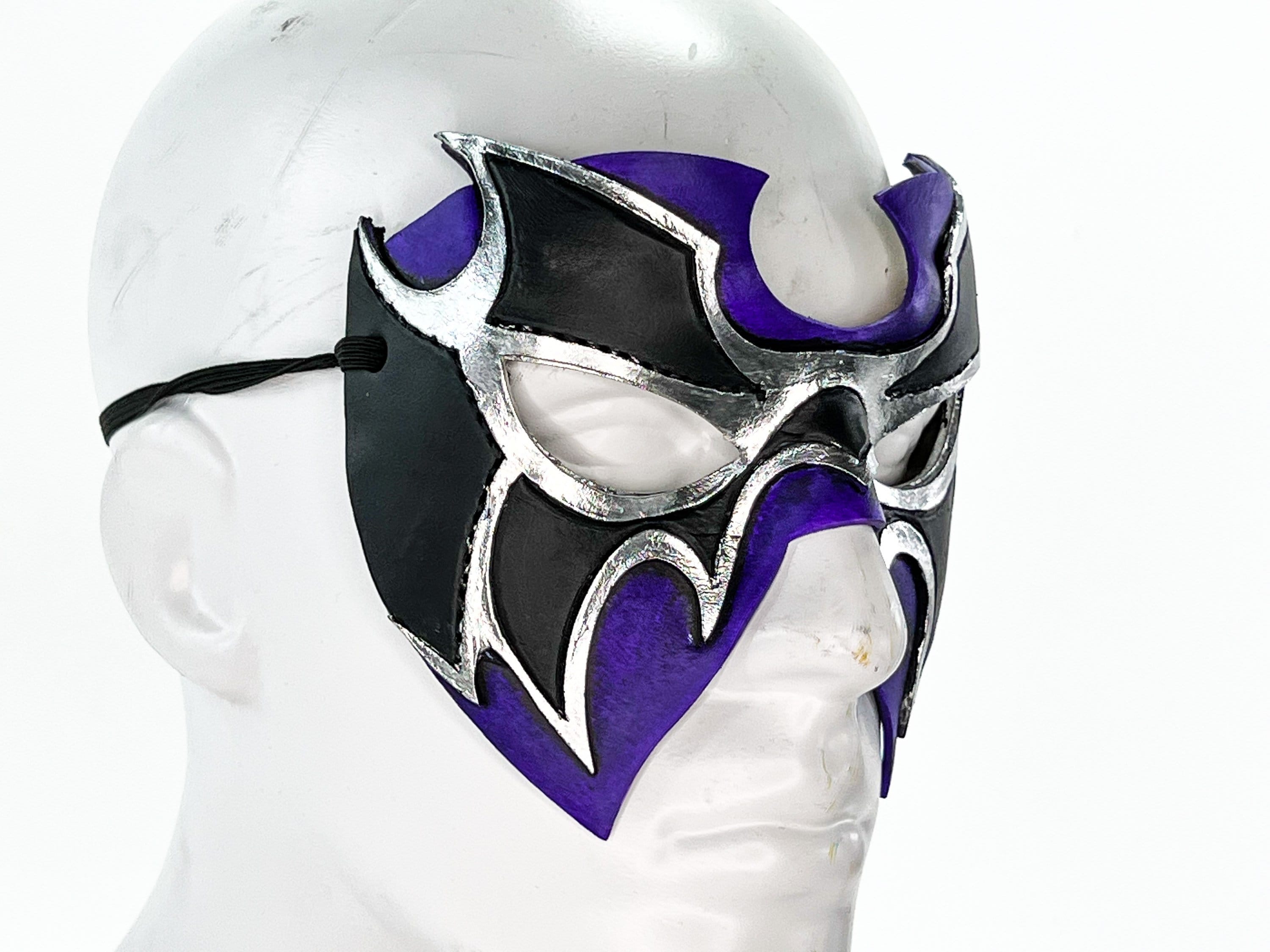 Super Hero Wrestling Mask Handmade Genuine Leather Mask in Purple and Silver