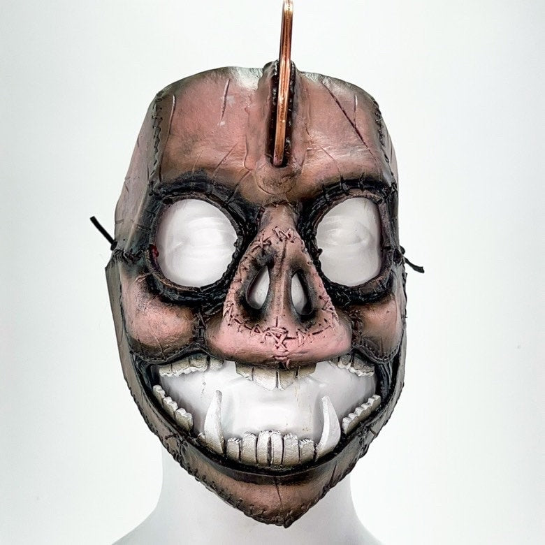 Demented Piggy Bank - Genuine Leather Mask - Real Copper Penny  - Handmade Full Face Cover for Halloween or Performance Costume