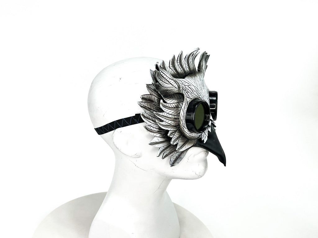 White Horned Owl Goggles Handmade Genuine Leather Mask