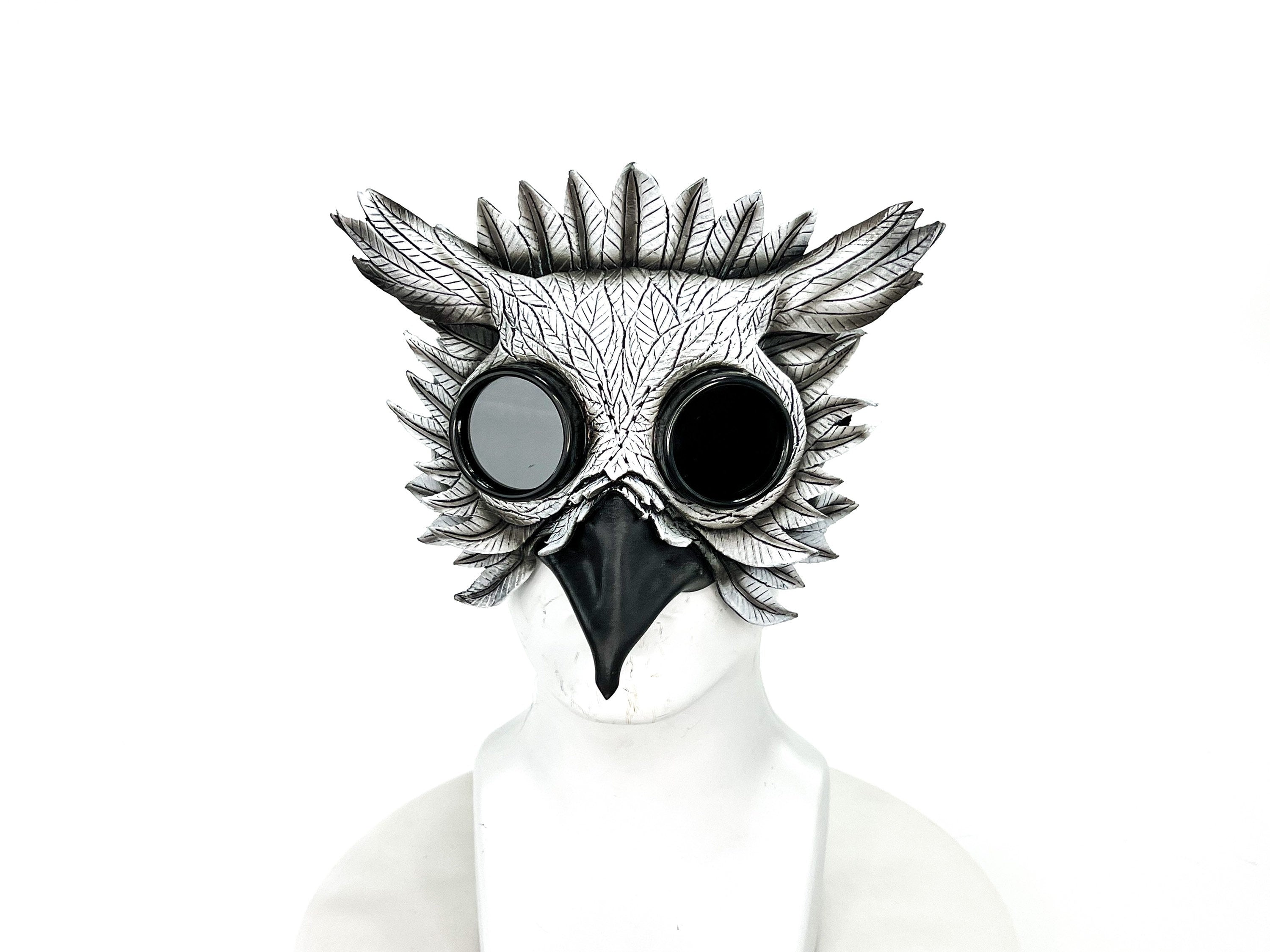 White Horned Owl Goggles Handmade Genuine Leather Mask