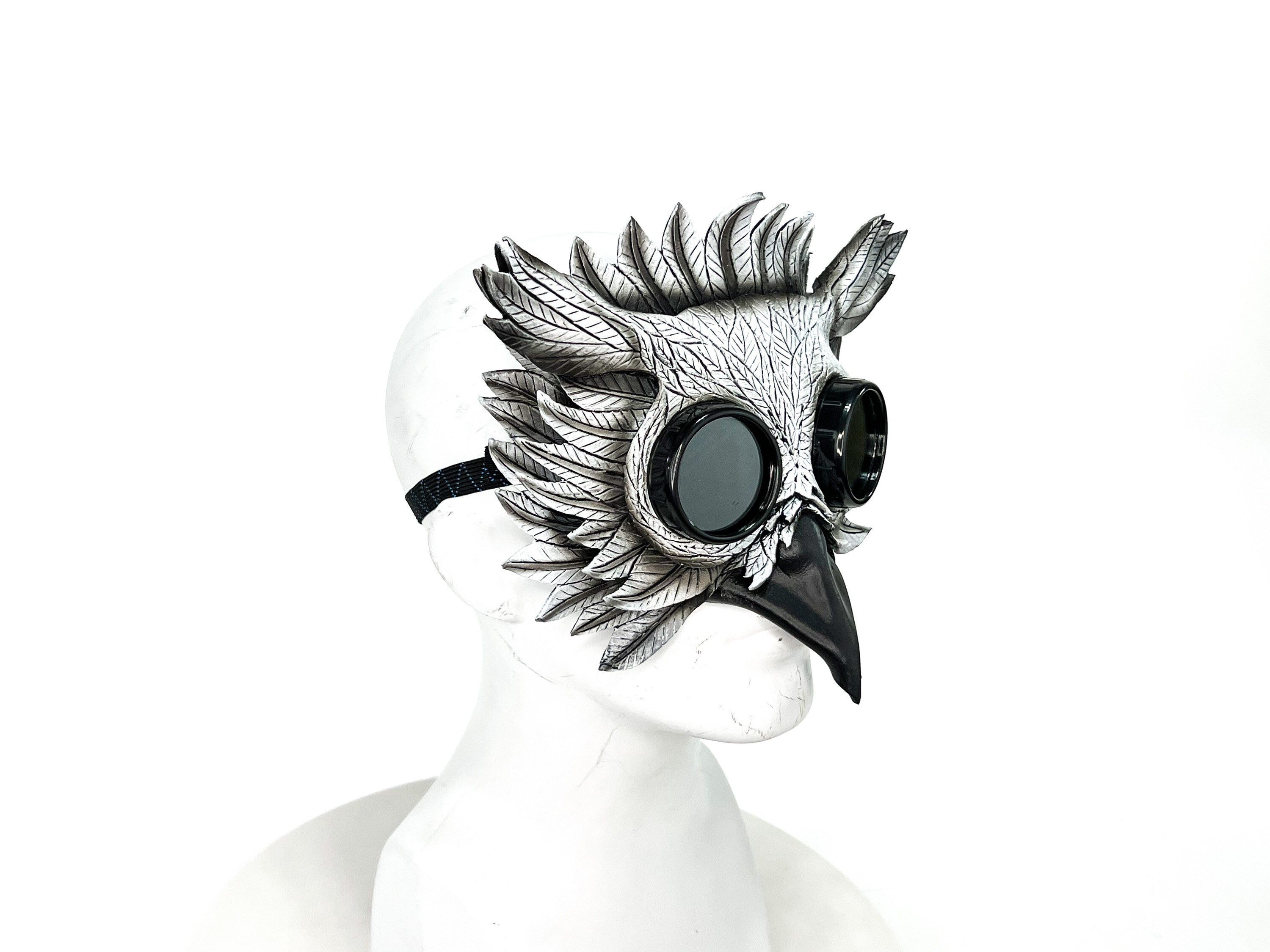 White Horned Owl Goggles Handmade Genuine Leather Mask