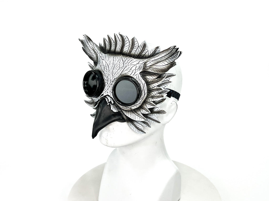 White Horned Owl Goggles Handmade Genuine Leather Mask