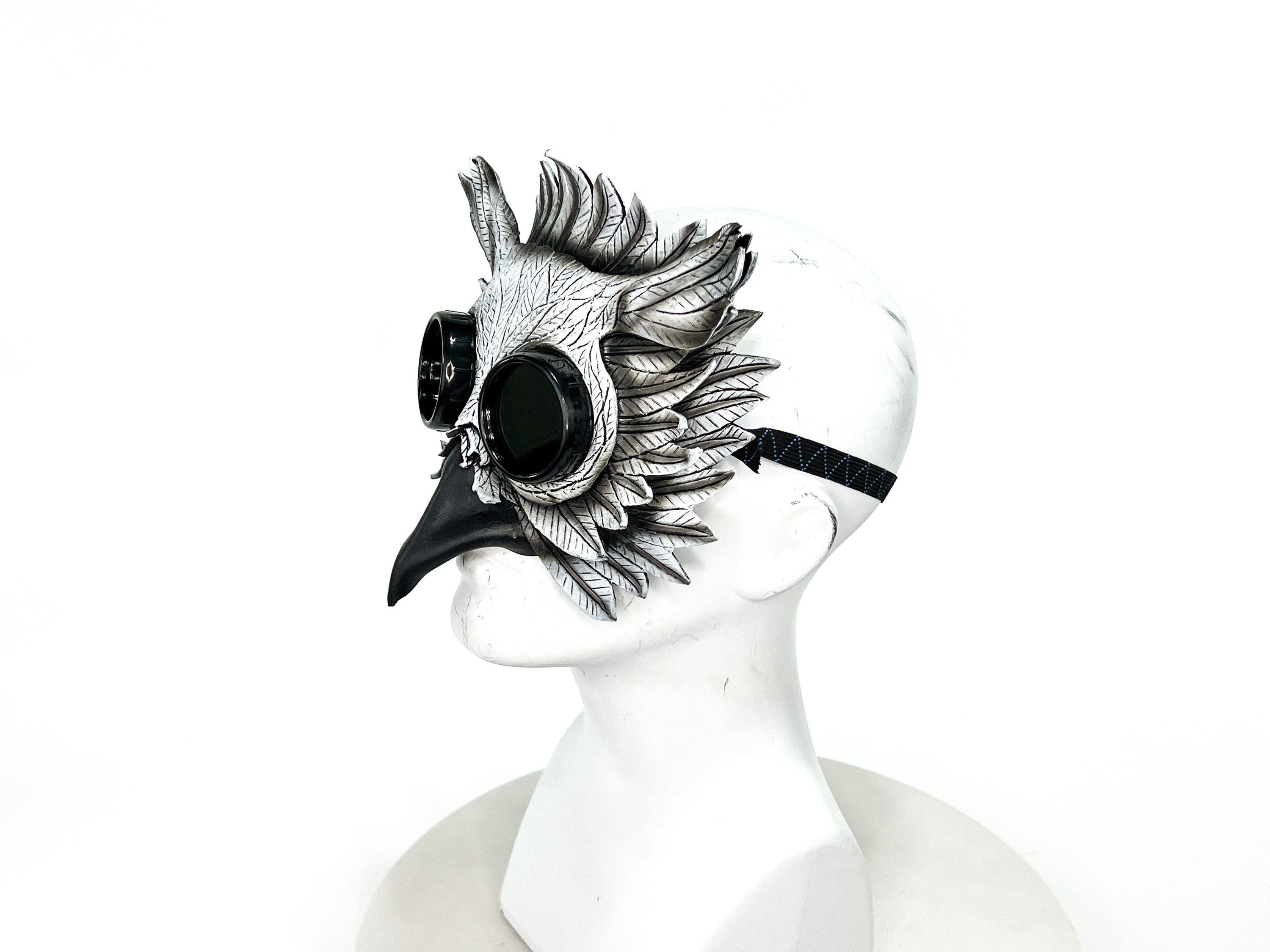 White Horned Owl Goggles Handmade Genuine Leather Mask