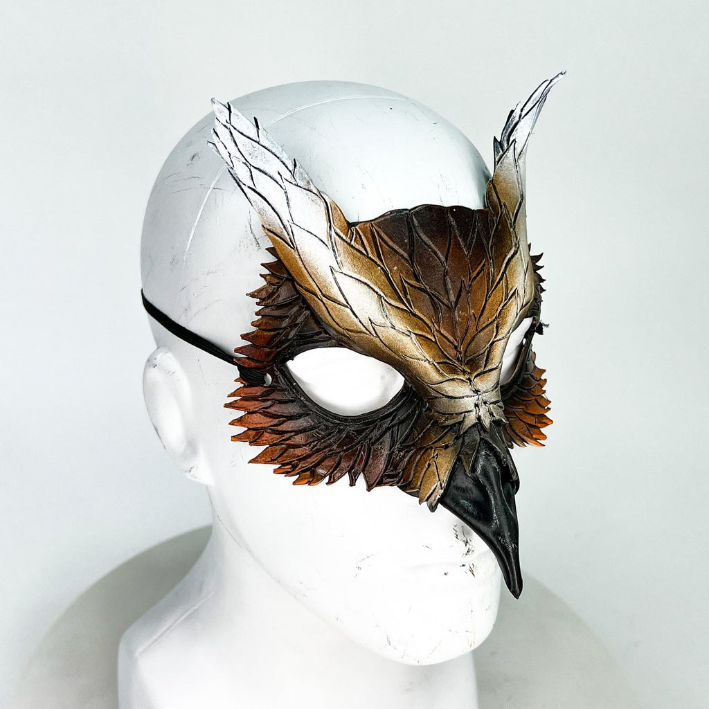 Layered Eagle Owl Handmade Genuine Leather Mask
