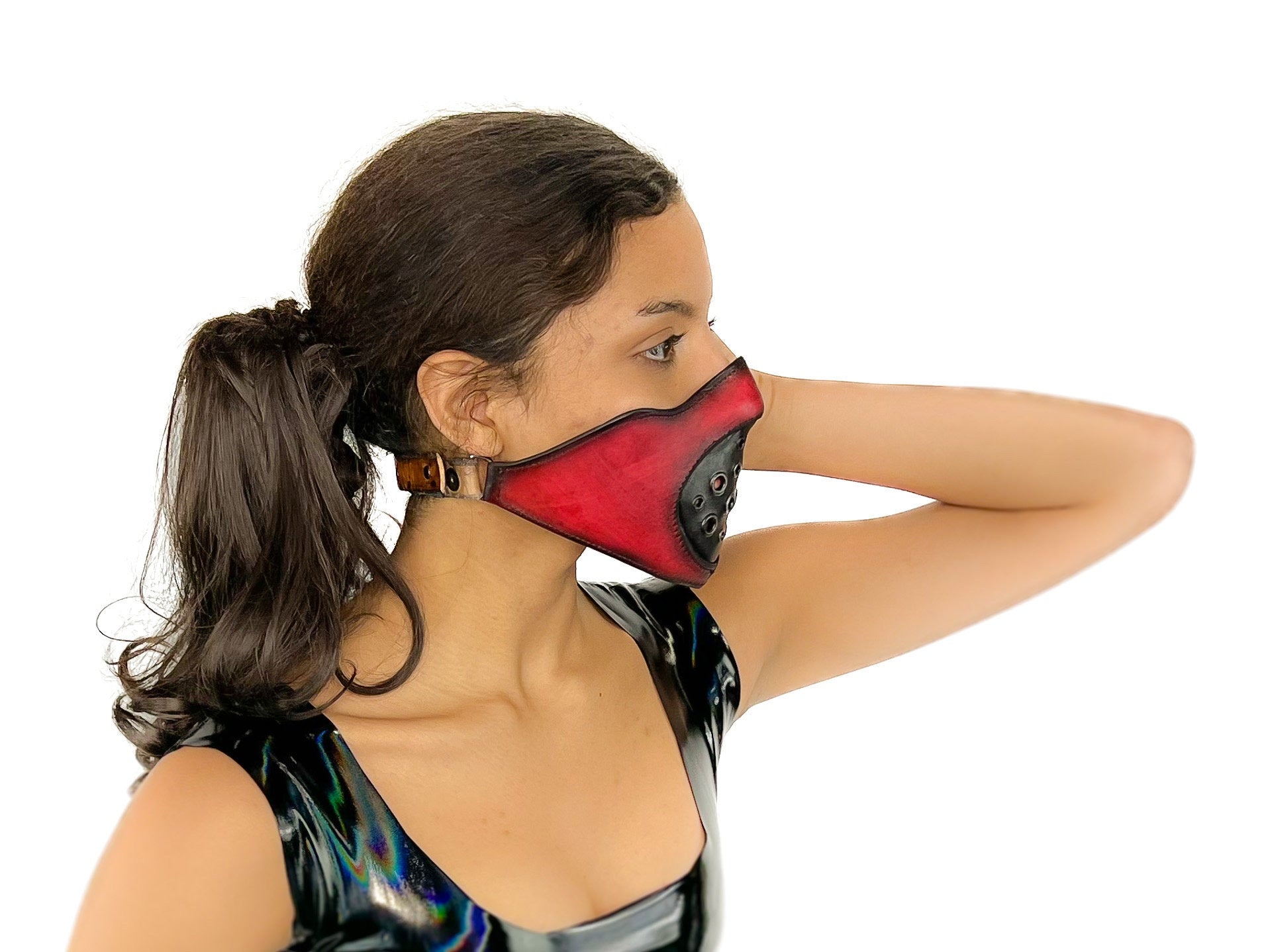 Fully Customizable and Personalizable Two Point Handcrafted Genuine Leather Mouth Riding Mask