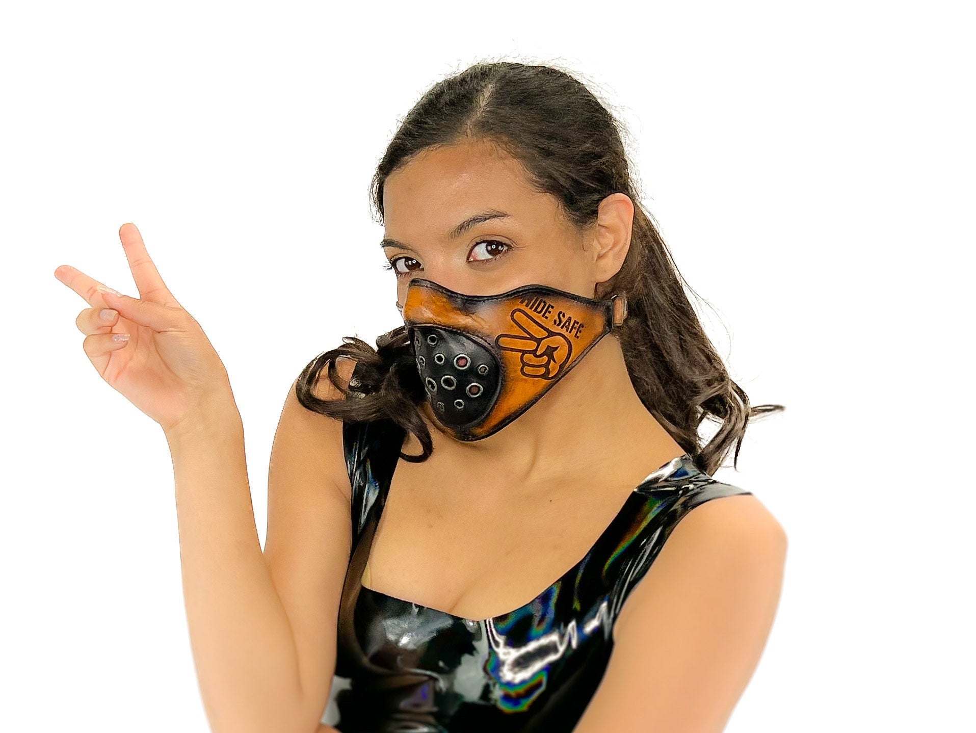 Fully Customizable and Personalizable Two Point Handcrafted Genuine Leather Mouth Riding Mask