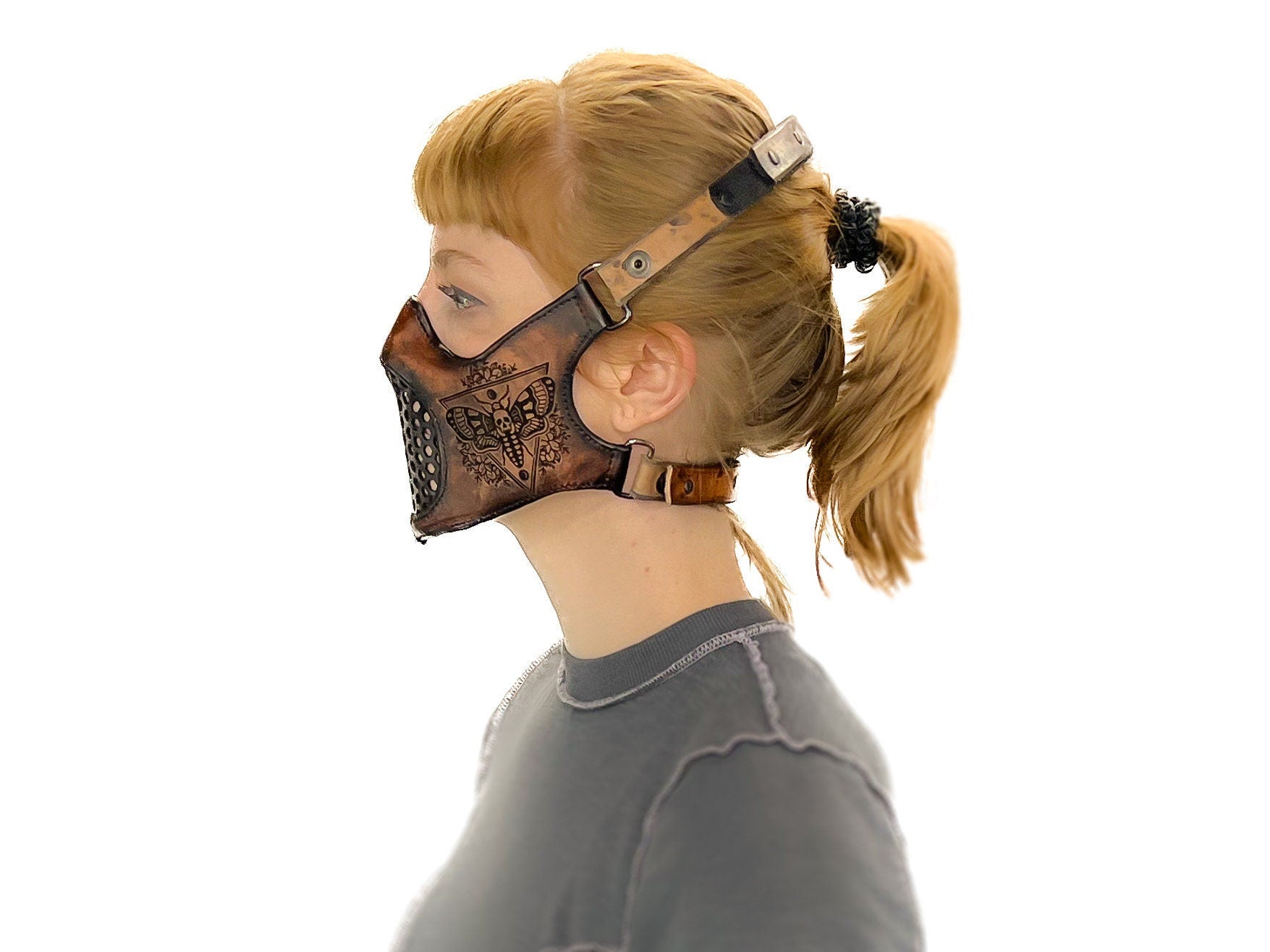 Fully Customizable and Personalizable Four Point Handcrafted Genuine Leather Mouth Riding Mask