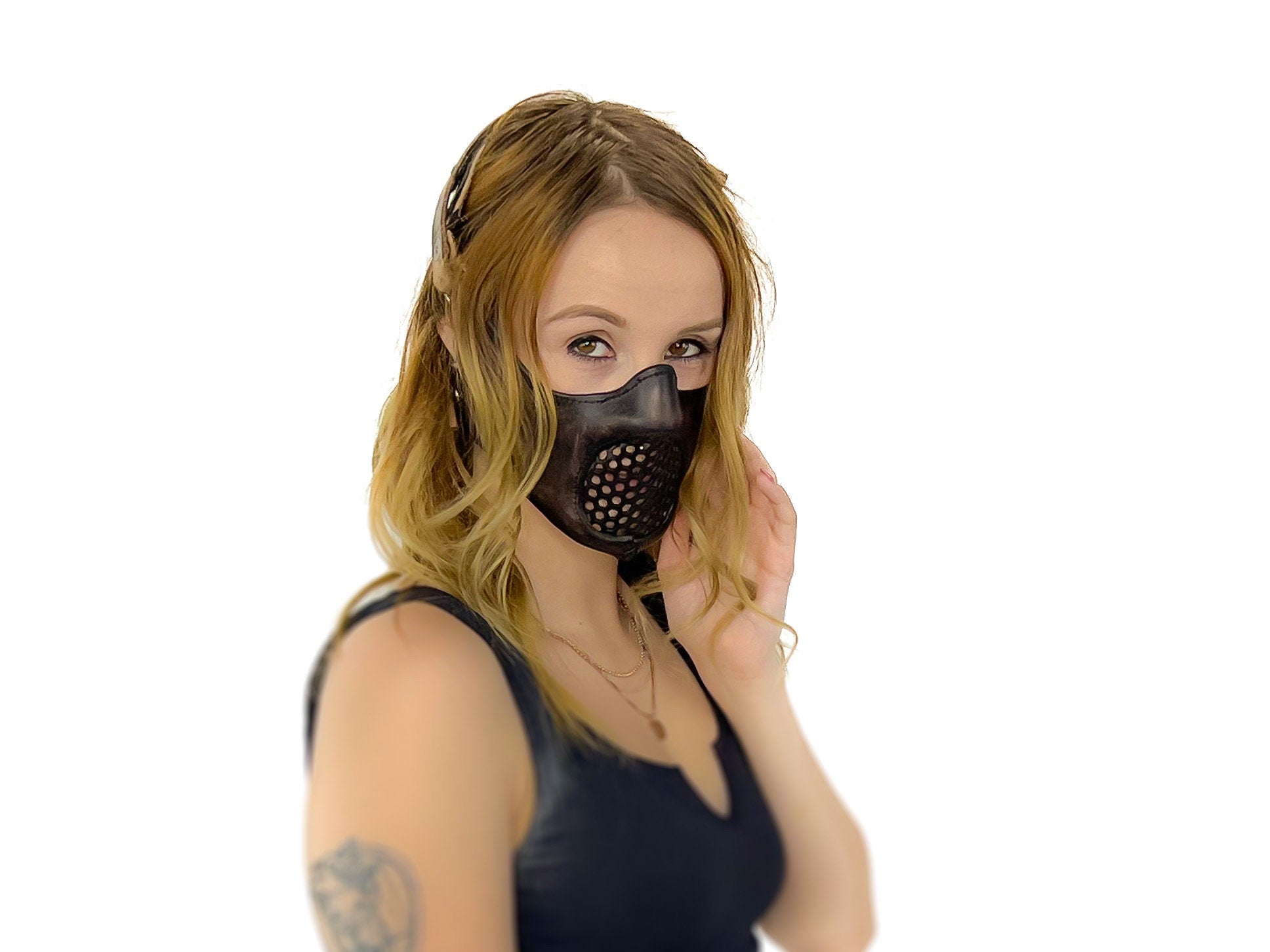 Fully Customizable and Personalizable Four Point Handcrafted Genuine Leather Mouth Riding Mask