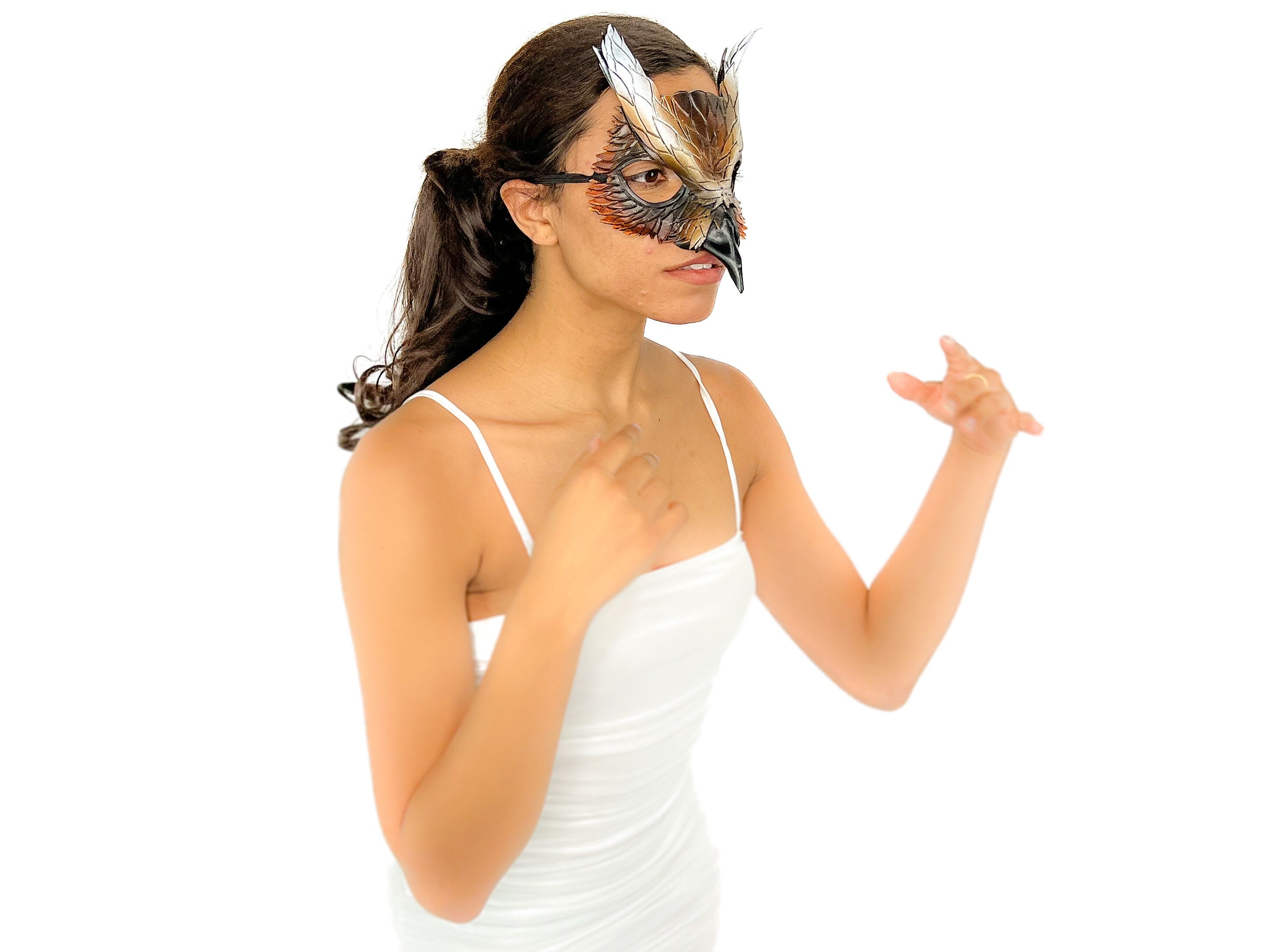 Layered Eagle Owl Handmade Genuine Leather Mask