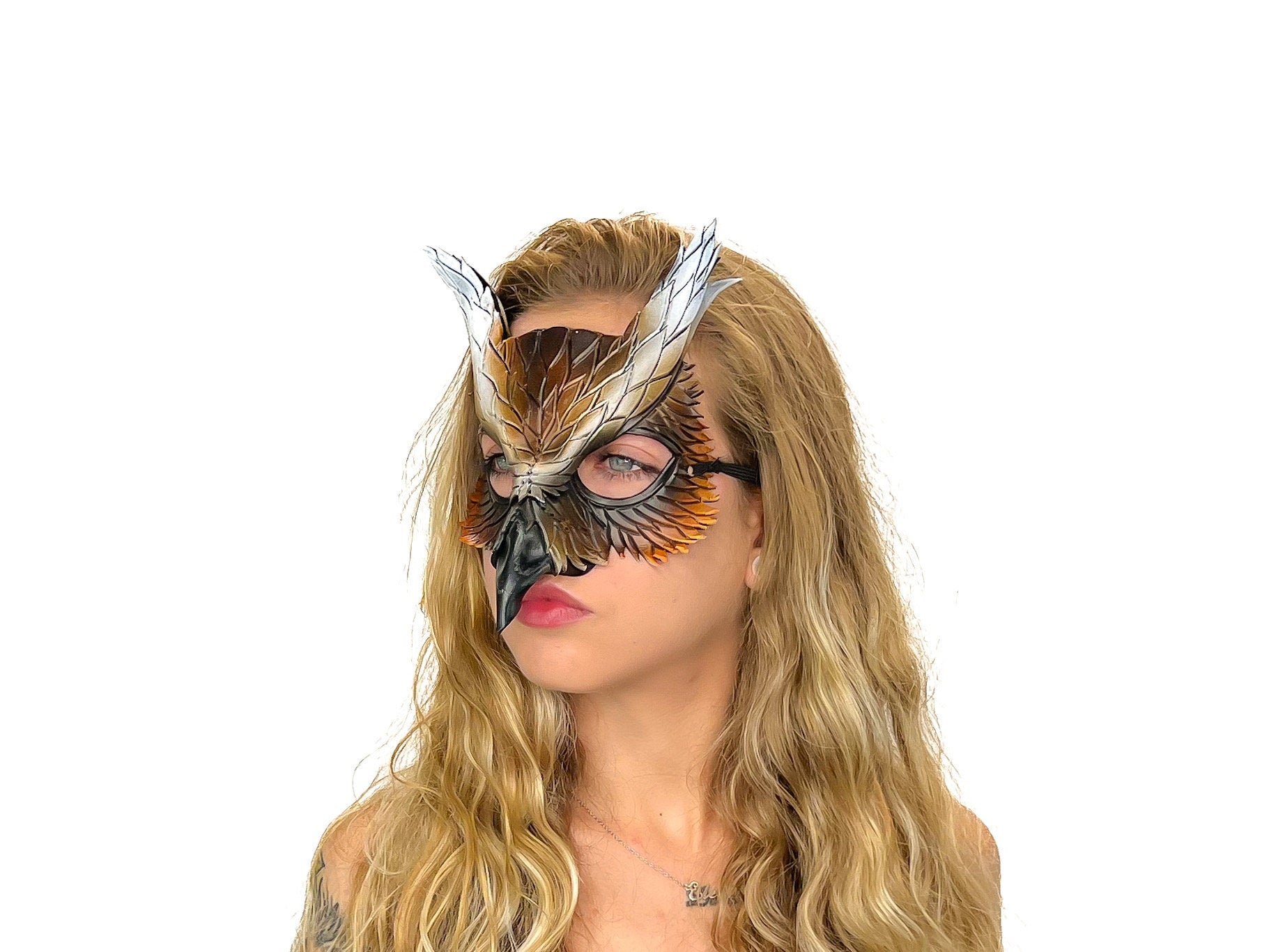 Layered Eagle Owl Handmade Genuine Leather Mask