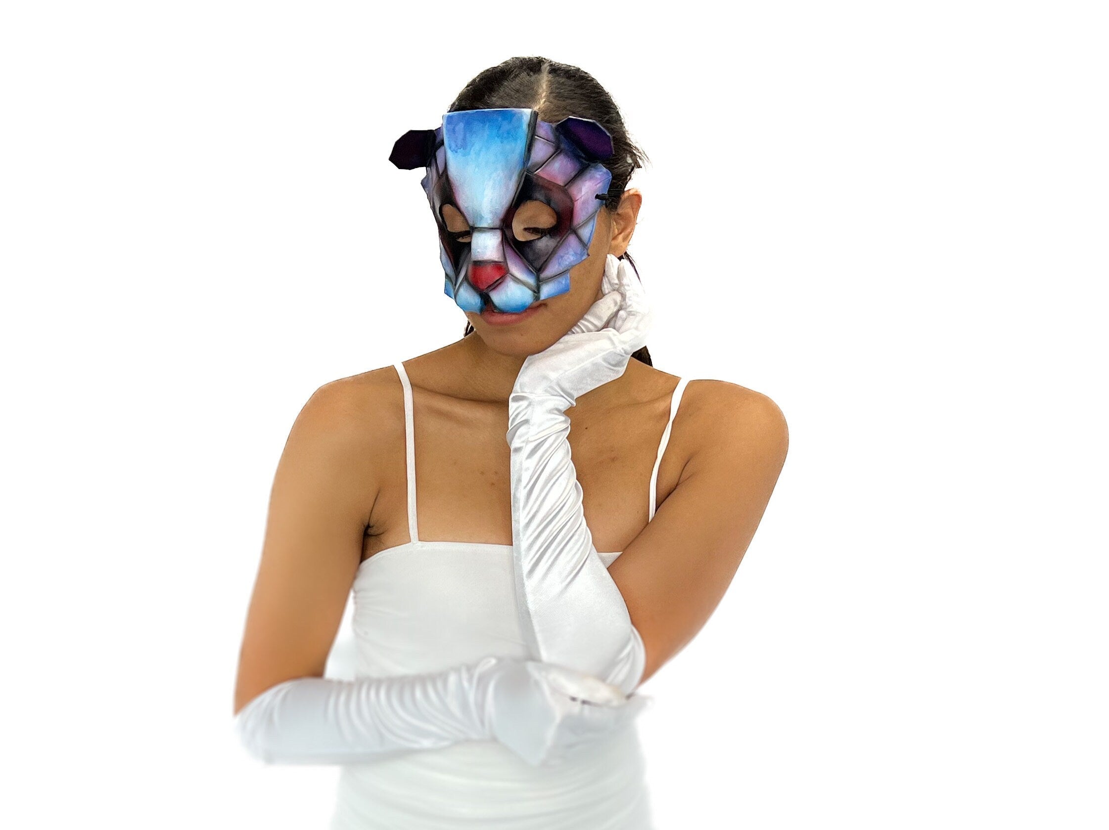 Geometric Watercolor Style Panda Bear Leather Mask