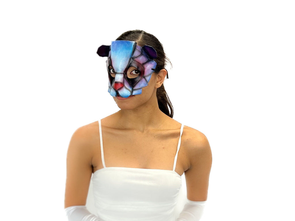 Geometric Watercolor Style Panda Bear Leather Mask