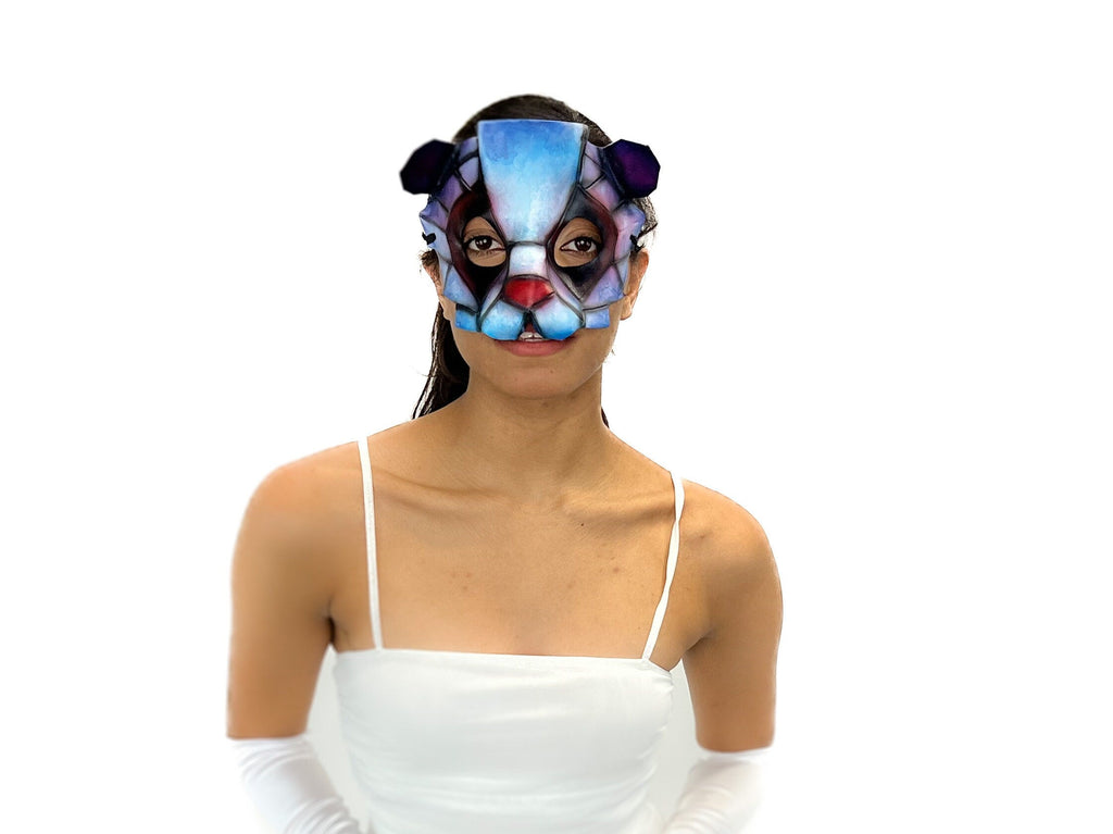 Geometric Watercolor Style Panda Bear Leather Mask