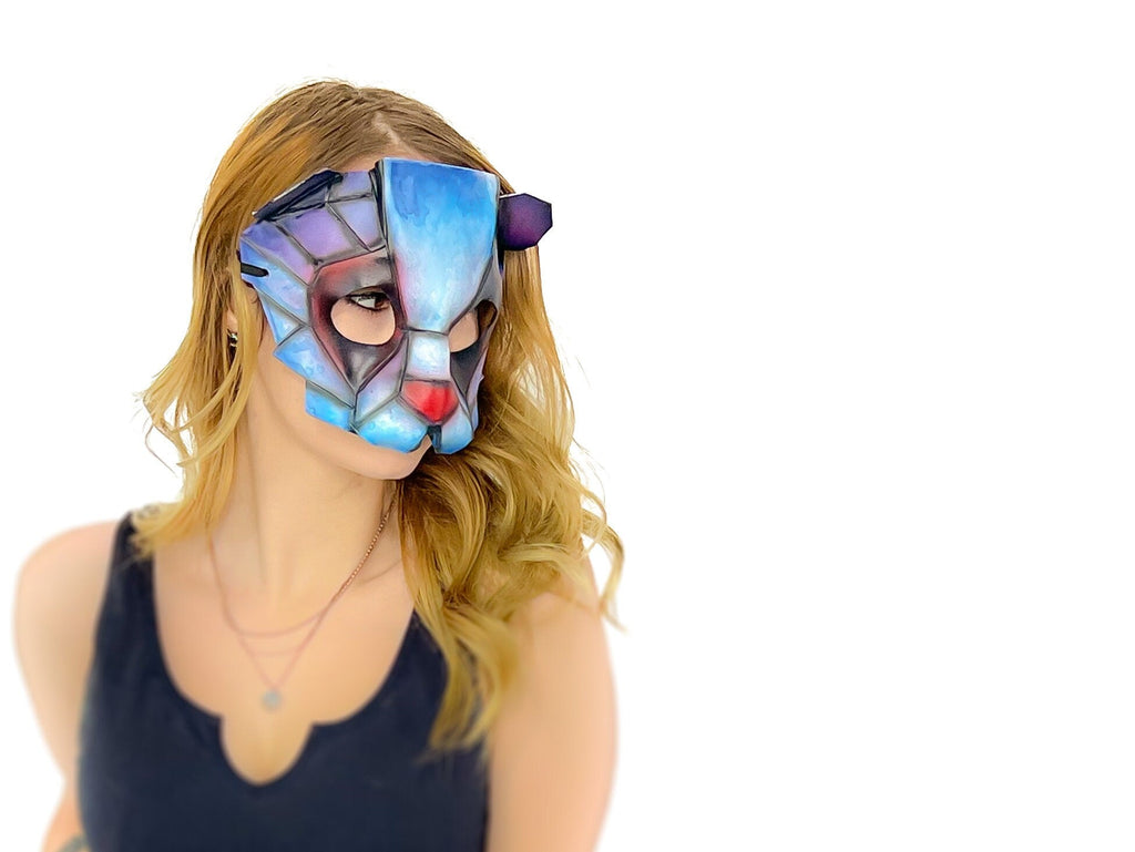 Geometric Watercolor Style Panda Bear Leather Mask