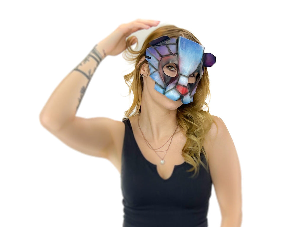 Geometric Watercolor Style Panda Bear Leather Mask