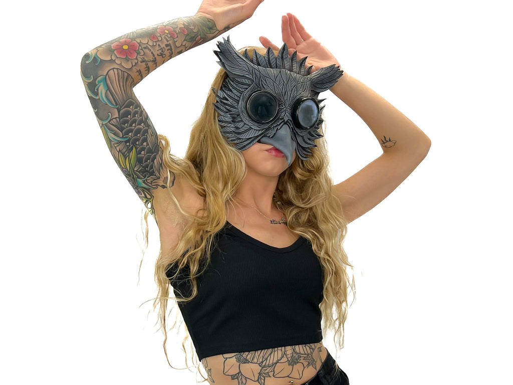 Black Raven Goggles Handmade Genuine Leather Mask