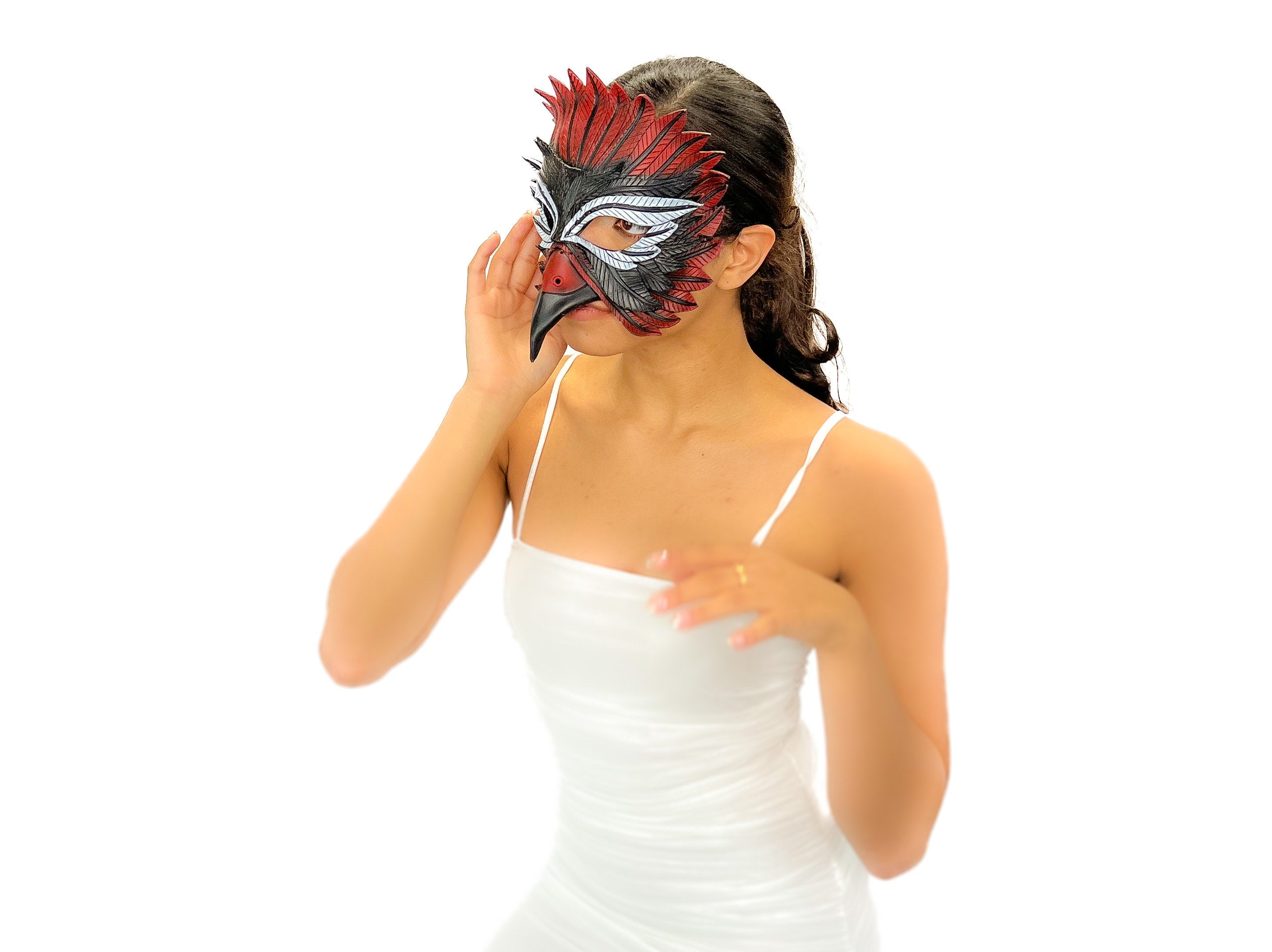 Red Raven  Handmade Genuine Leather Mask