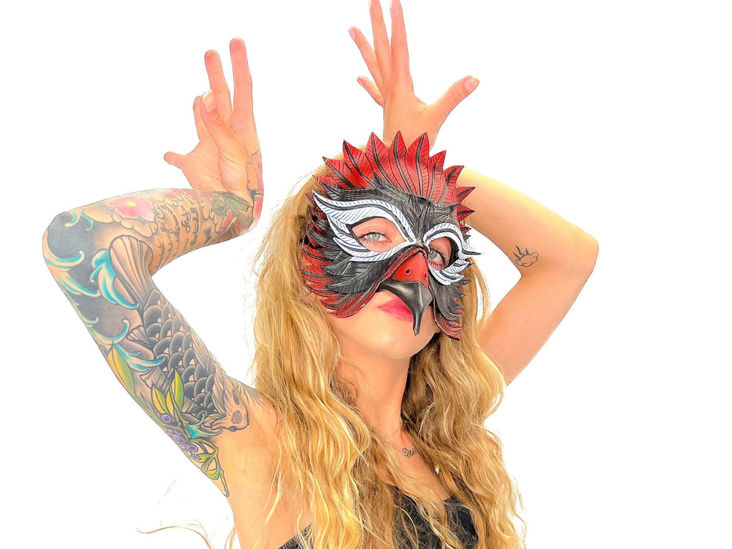 Red Raven  Handmade Genuine Leather Mask