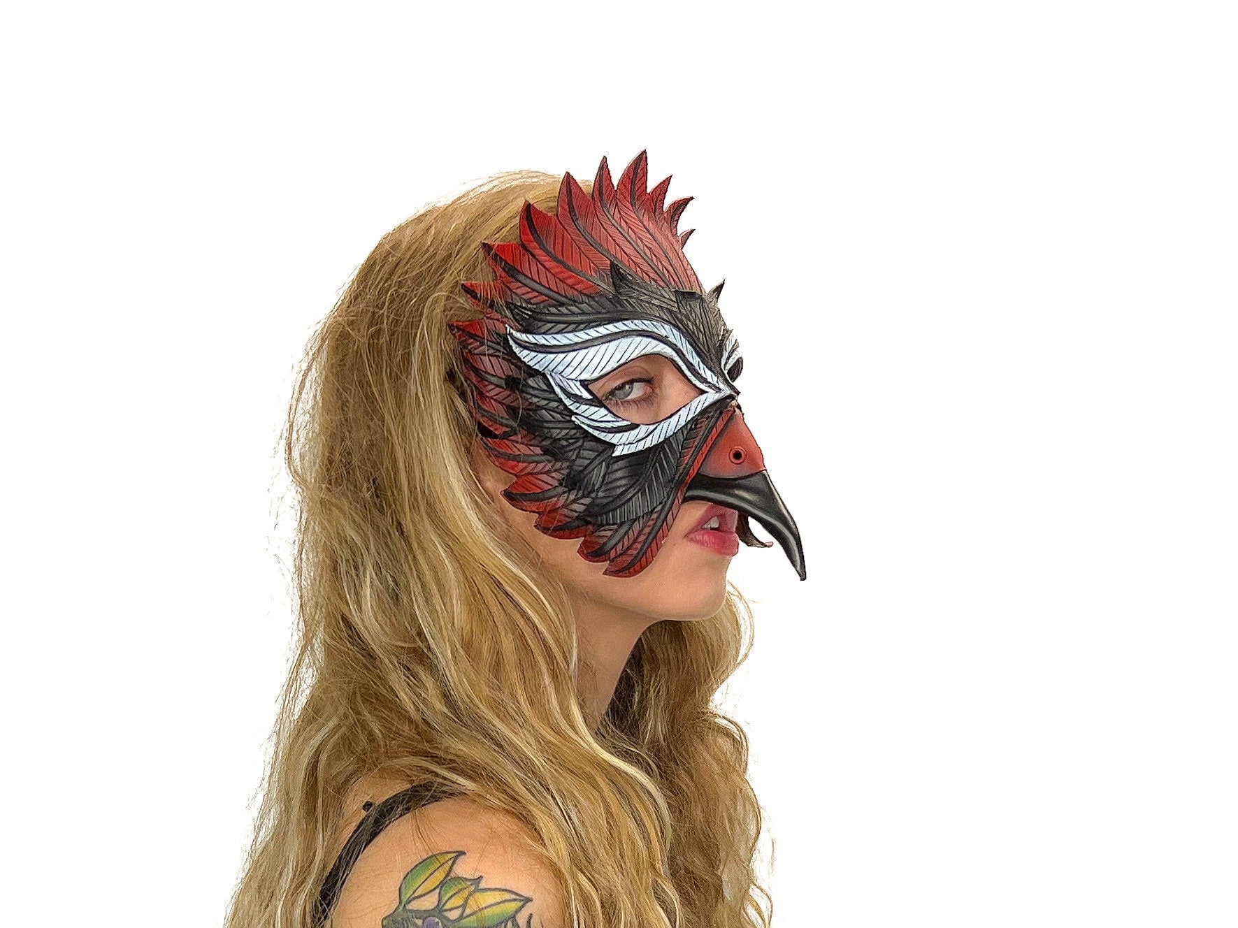 Red Raven  Handmade Genuine Leather Mask