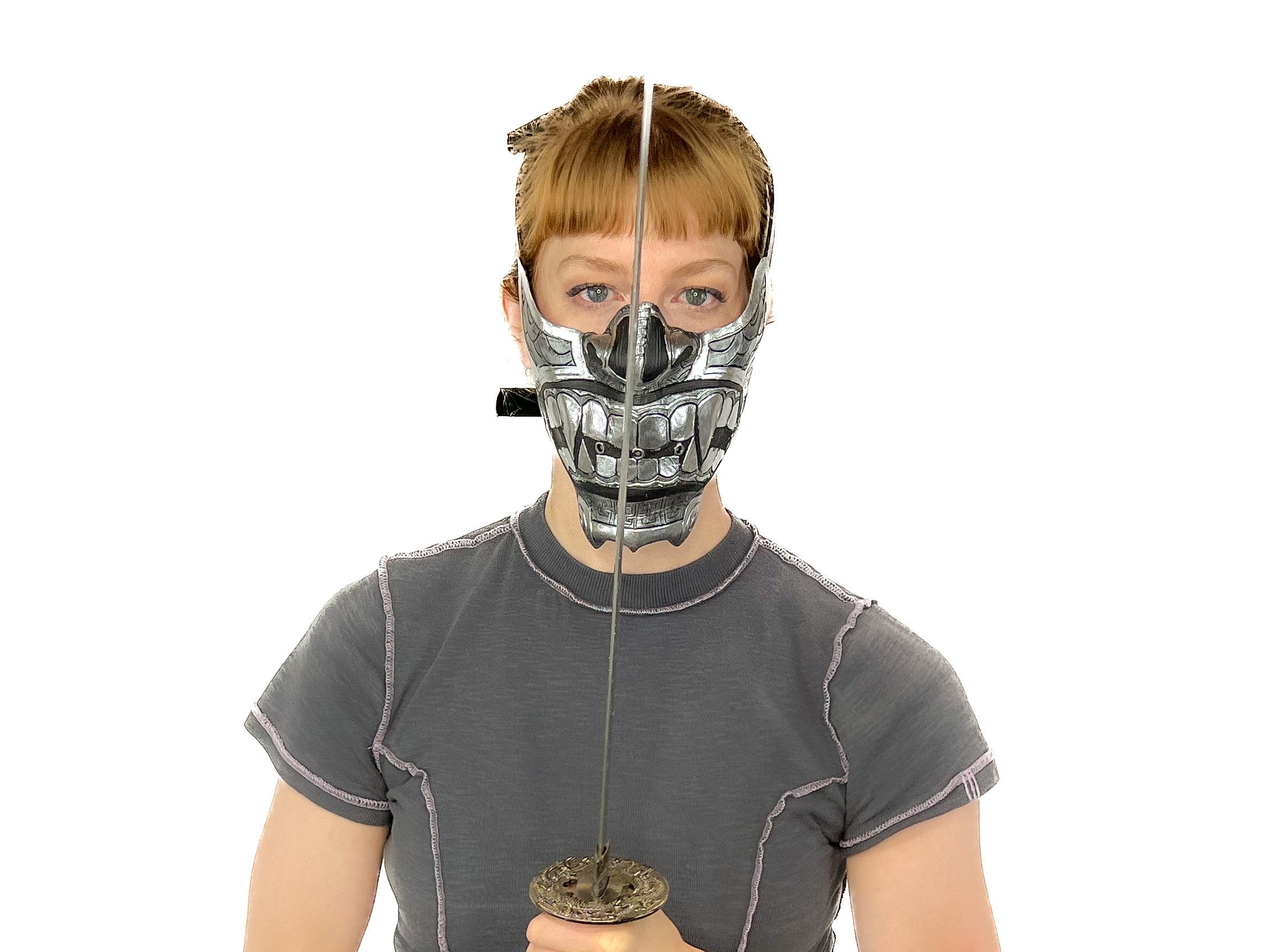 Silver Samurai Handmade Genuine Leather Riding Mask