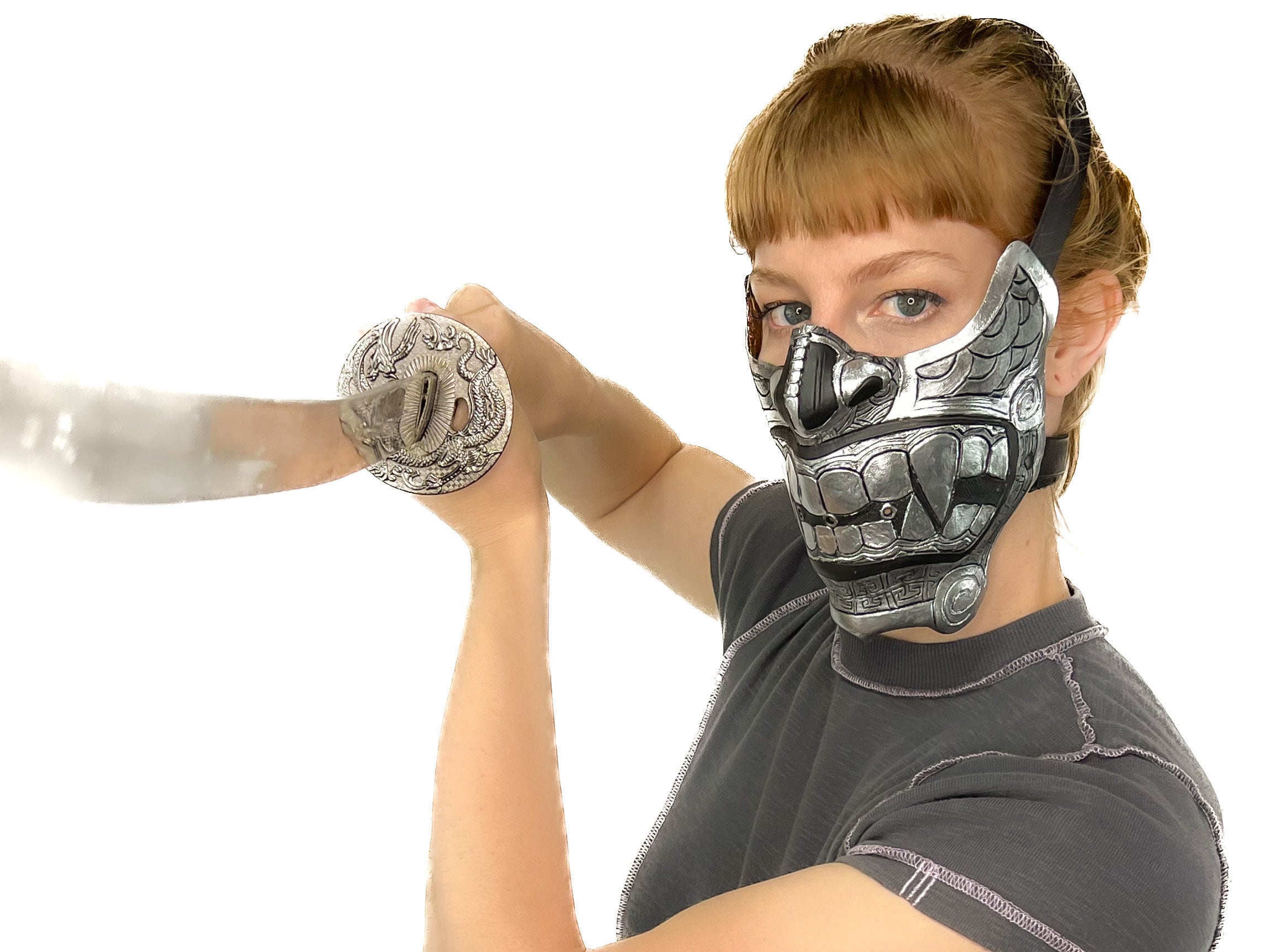 Silver Samurai Handmade Genuine Leather Riding Mask