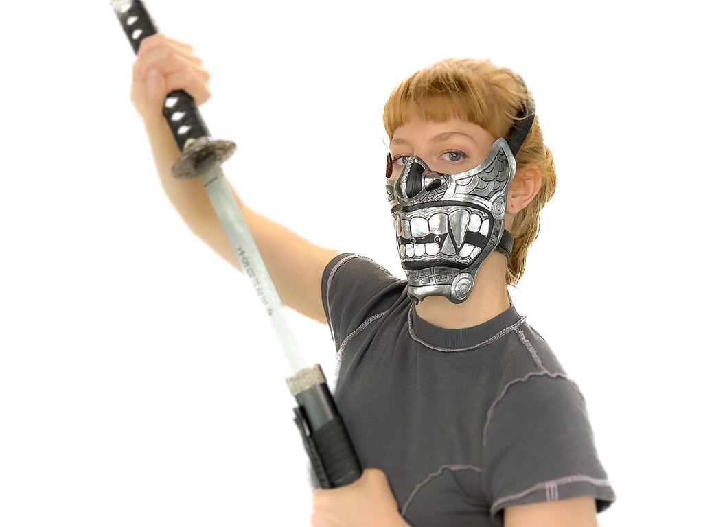 Silver Samurai Handmade Genuine Leather Riding Mask