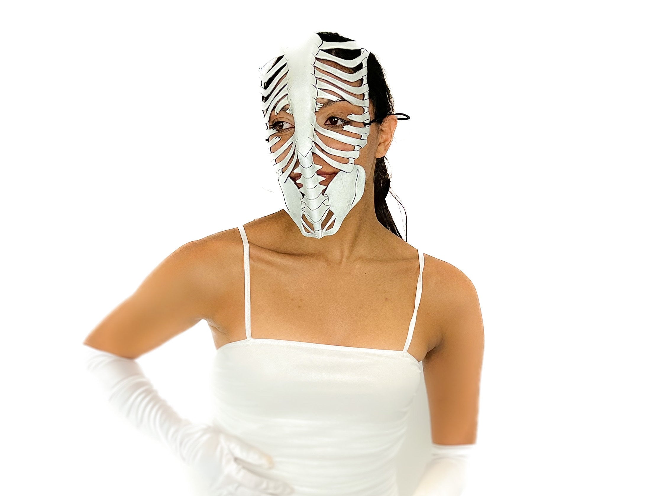 Skeleton Handmade Genuine Leather Mask in White