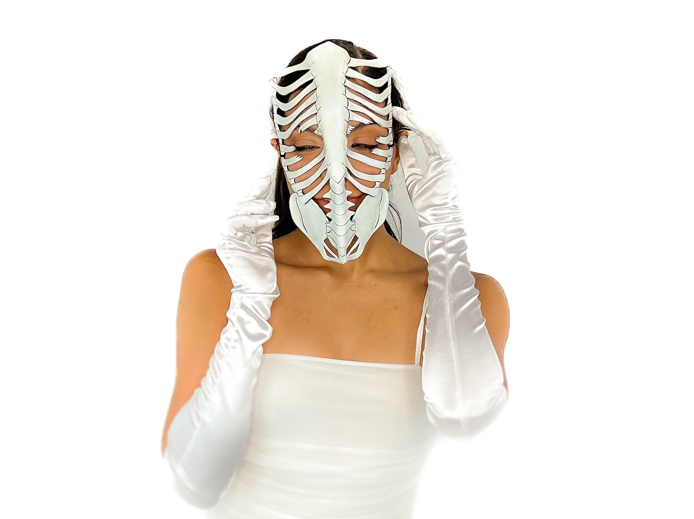 Skeleton Handmade Genuine Leather Mask in White