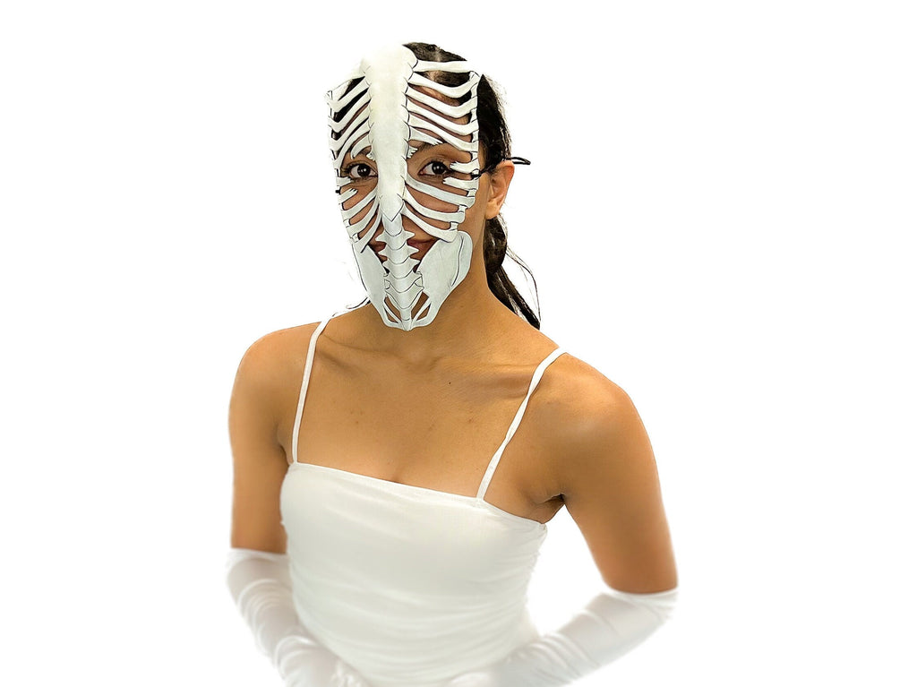 Skeleton Handmade Genuine Leather Mask in White
