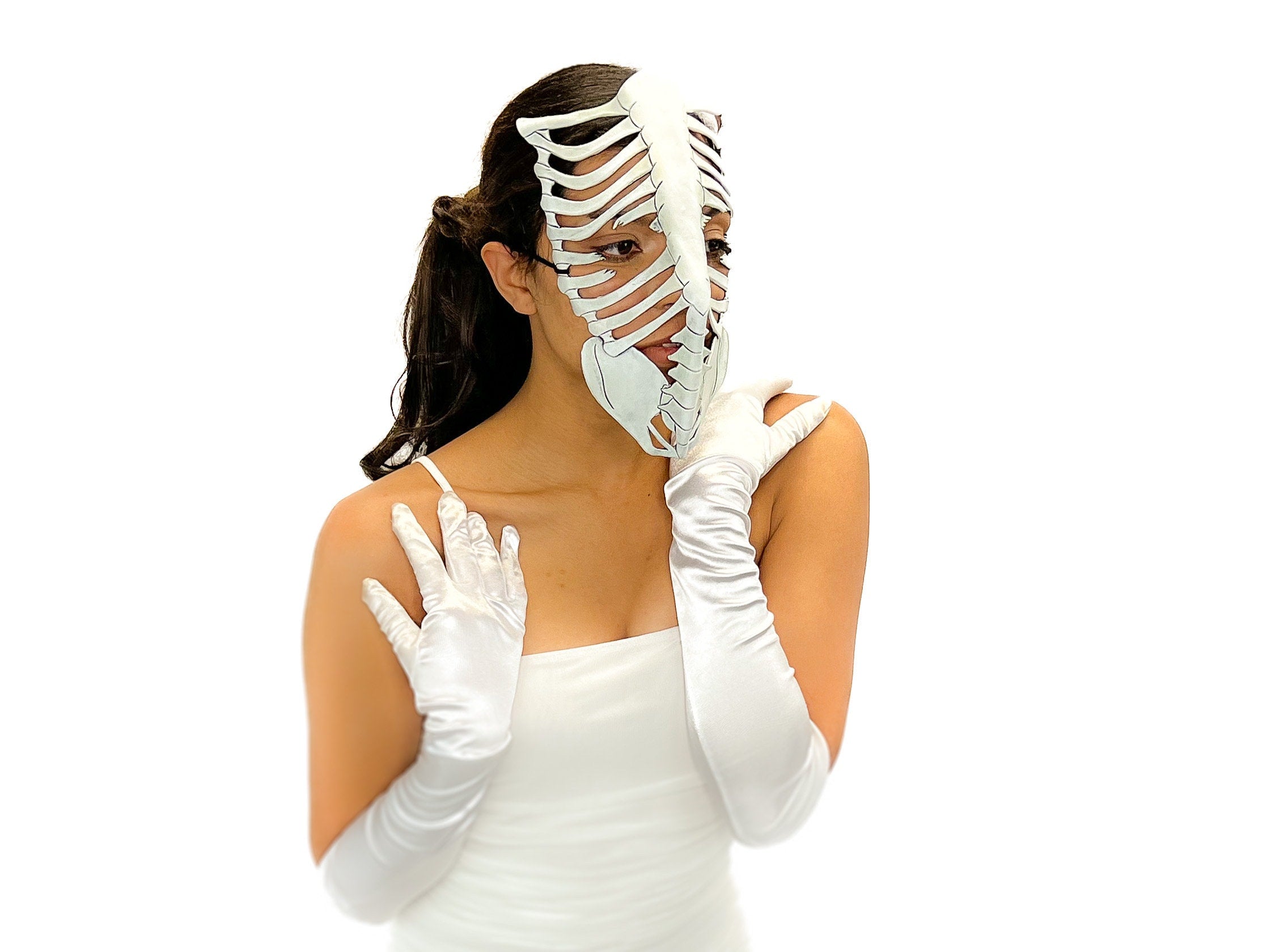 Skeleton Handmade Genuine Leather Mask in White