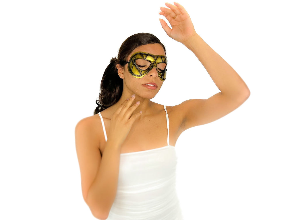 Compact Harlequin Handmade Genuine Leather Mask in Gold