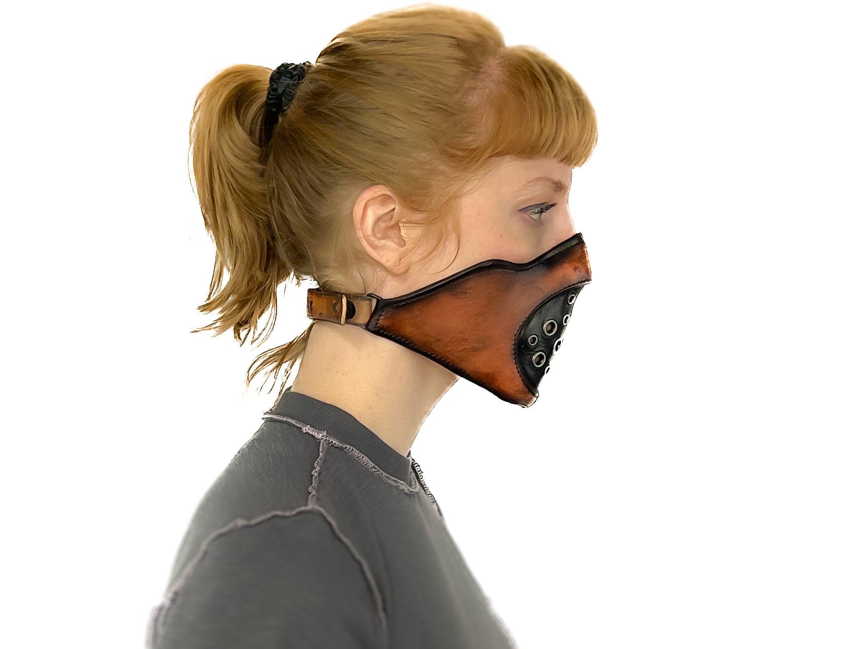 Fully Customizable and Personalizable Two Point Handcrafted Genuine Leather Mouth Riding Mask