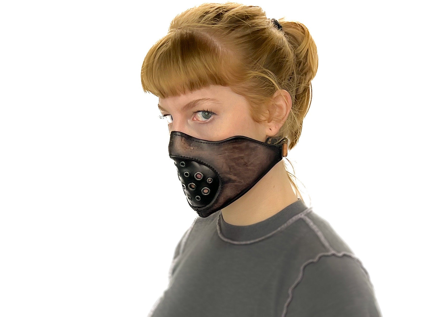 Fully Customizable and Personalizable Two Point Handcrafted Genuine Leather Mouth Riding Mask