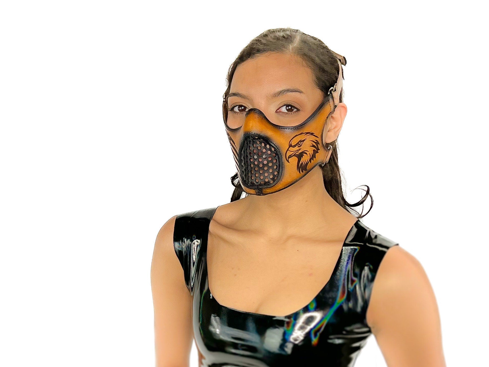 Fully Customizable and Personalizable Four Point Handcrafted Genuine Leather Mouth Riding Mask