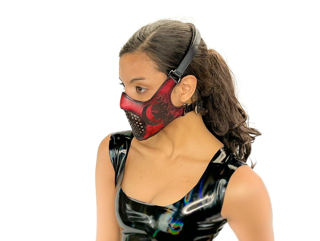 Fully Customizable and Personalizable Four Point Handcrafted Genuine Leather Mouth Riding Mask