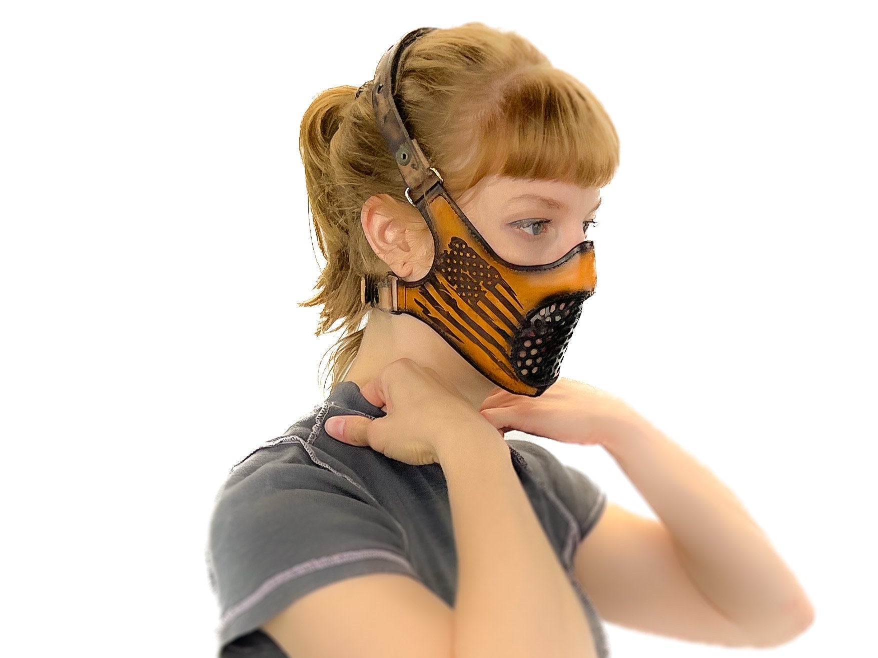 Fully Customizable and Personalizable Four Point Handcrafted Genuine Leather Mouth Riding Mask