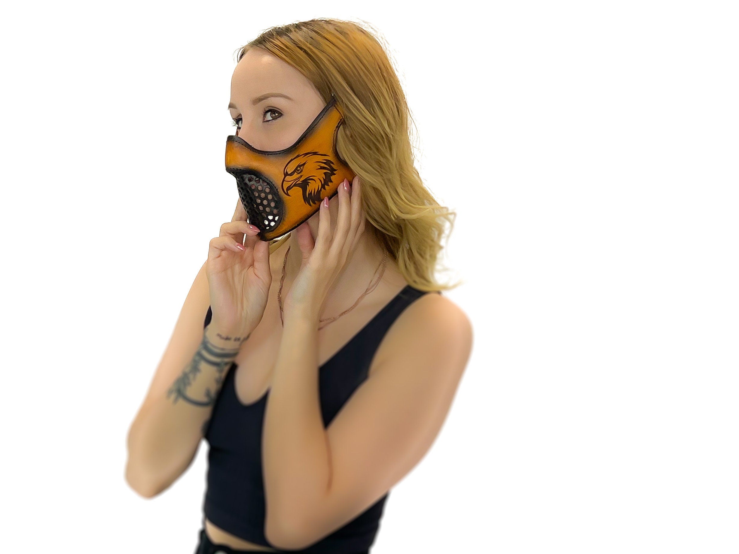 Fully Customizable and Personalizable Four Point Handcrafted Genuine Leather Mouth Riding Mask