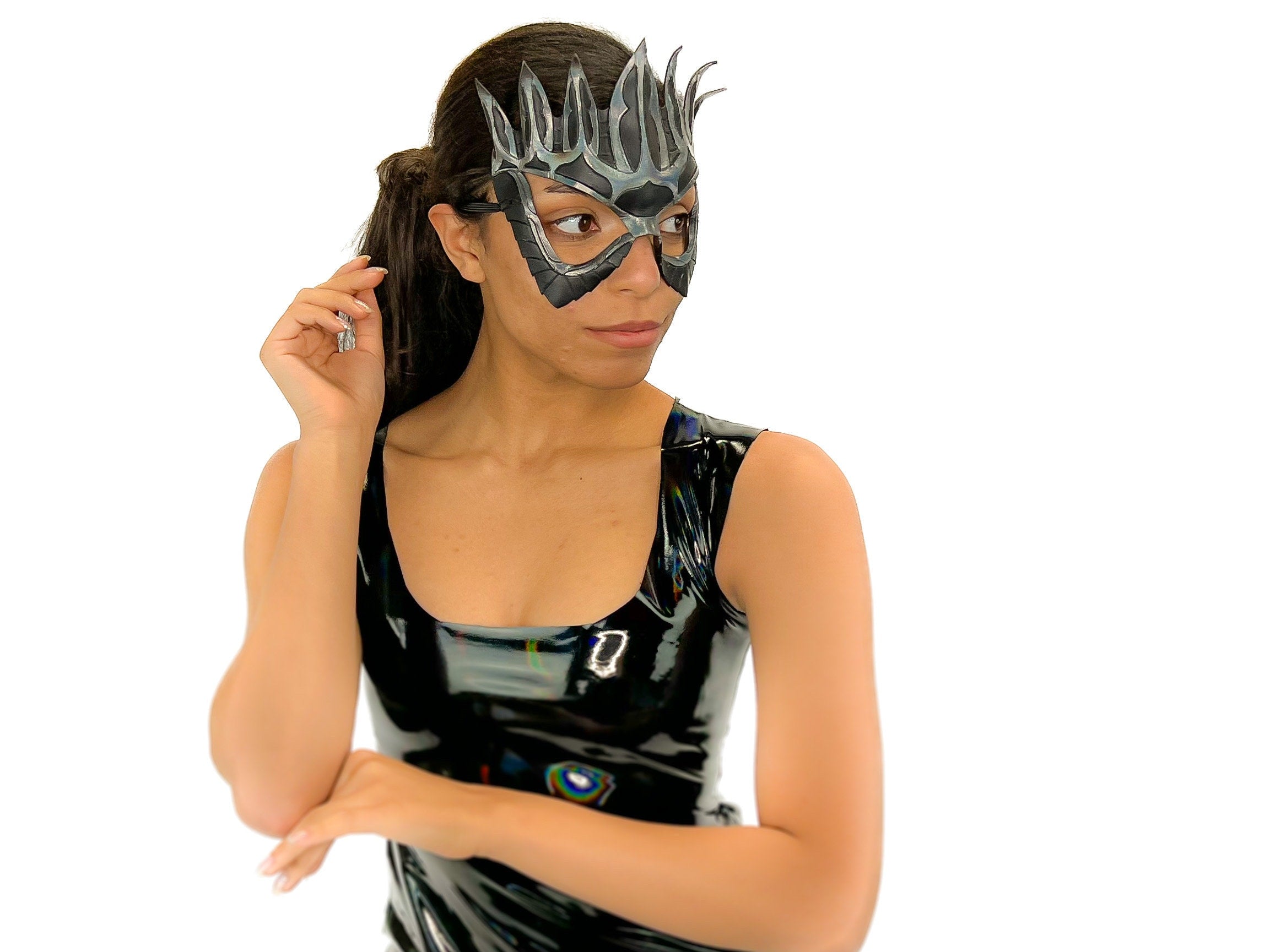 Masquerade Crown Mask of Handmade Genuine Leather in Metallics