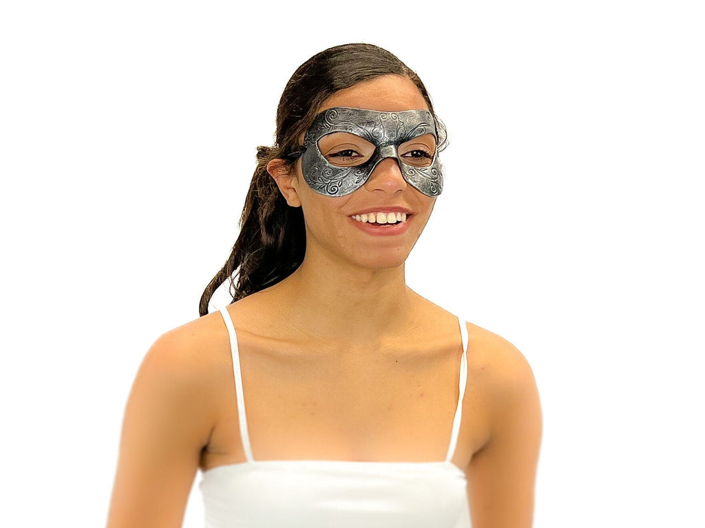 Ornate Masquerade Handmade Genuine Leather Eye Mask in Silver