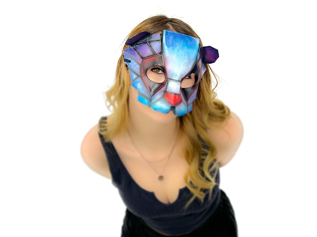 Geometric Watercolor Style Panda Bear Leather Mask