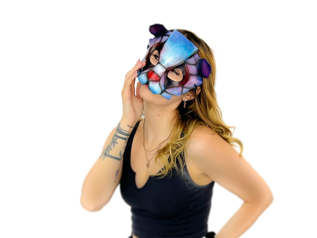 Geometric Watercolor Style Panda Bear Leather Mask