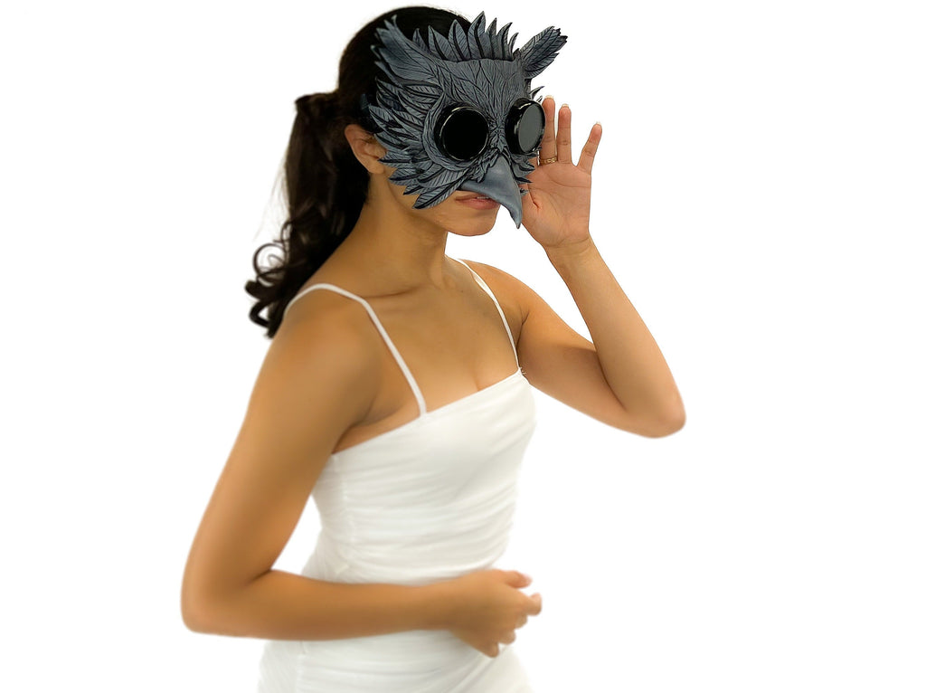 Black Raven Goggles Handmade Genuine Leather Mask